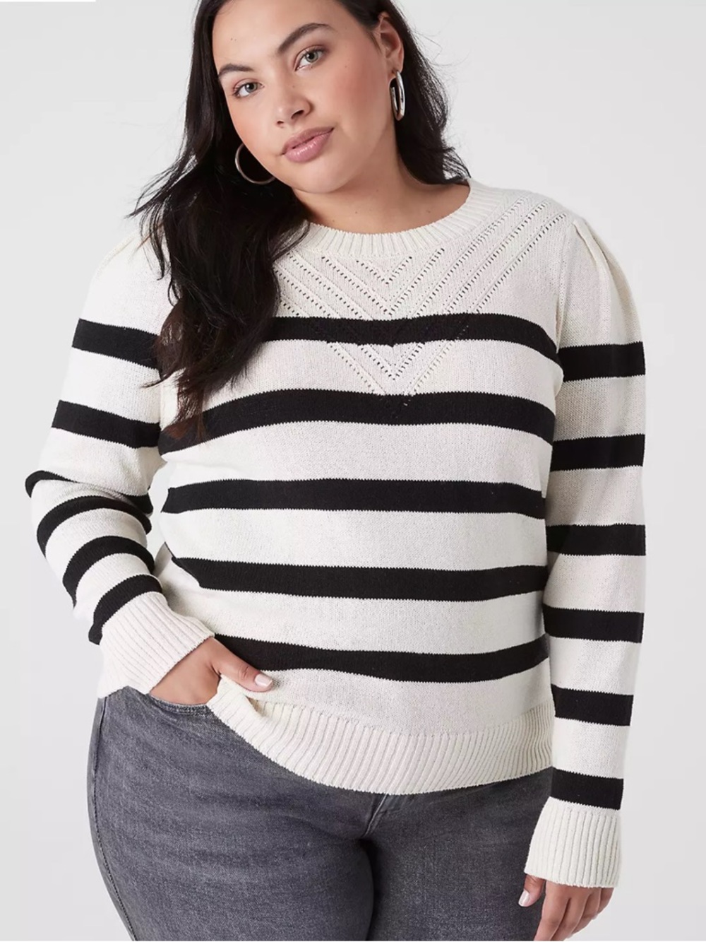 Lane Bryant Black & White Striped Crewneck Sweater size 14 / 16